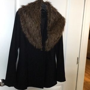 Black pea coat with removable fur hood size M