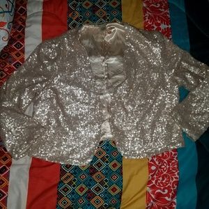 Arden B. Cropped Rose Gold Sequins Blazer