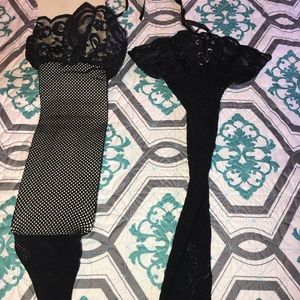 Fishnet lace up thigh highs