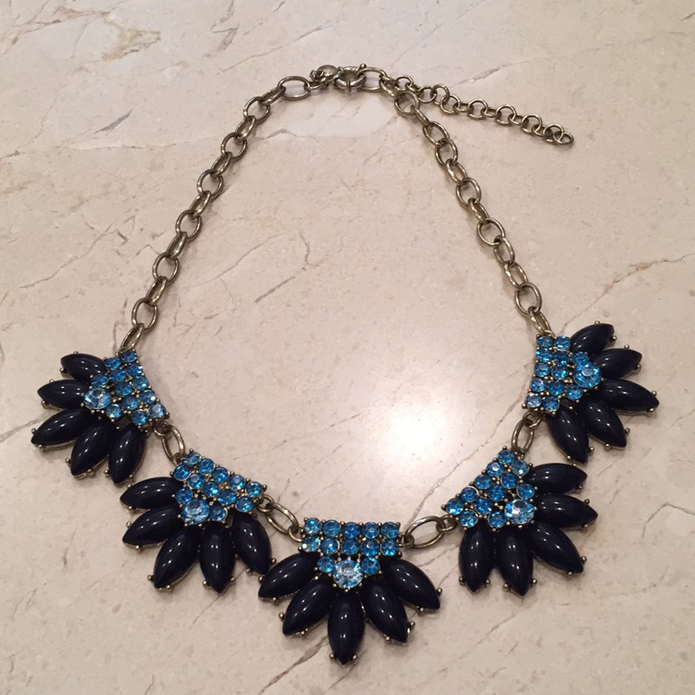 J Crew blue crystal and dark blue beaded necklace