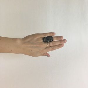 Black ring - metal, brass gold, black diamonds 💎