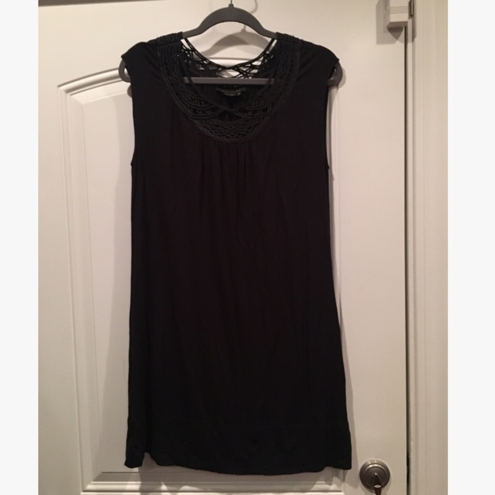 BCBG Max Azria black dress with detail at neckline
