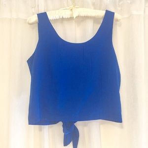 Blue crop top with tie back.