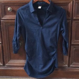 NEW Venus Navy Blue side ruched, collared top.