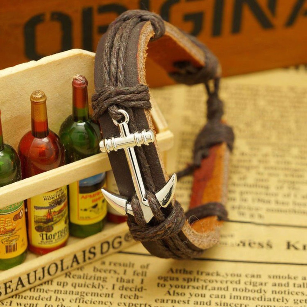 New Leather Anchor Cuff Punk Bracelet 2 Colors