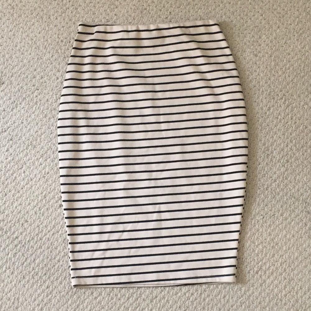 Tan and black striped pencil skirt