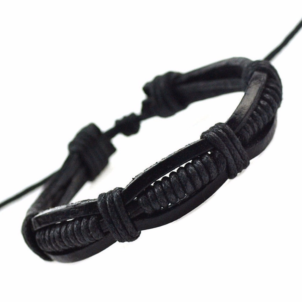 Men Women Genuine Leather Braided Cuff Bangle Punk