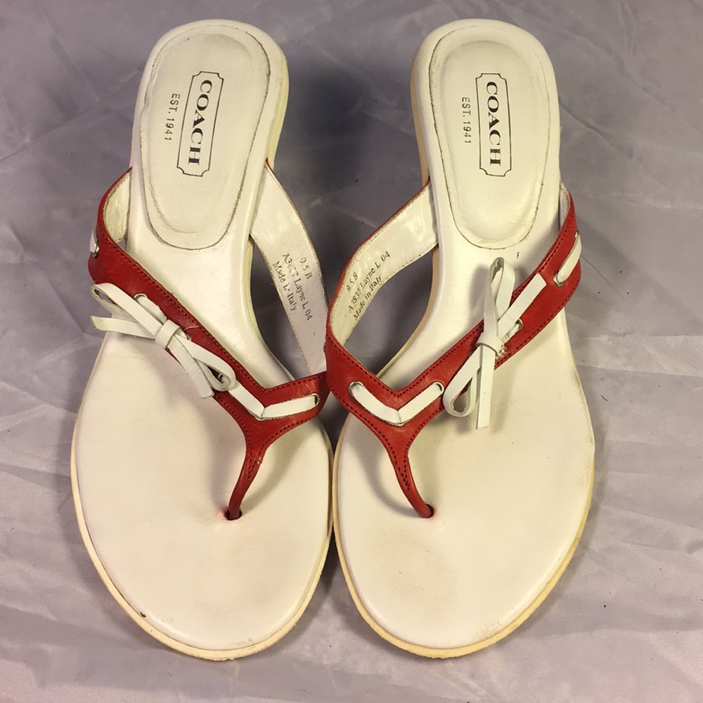 Coach sandals heels 9.5 white red bow Italy