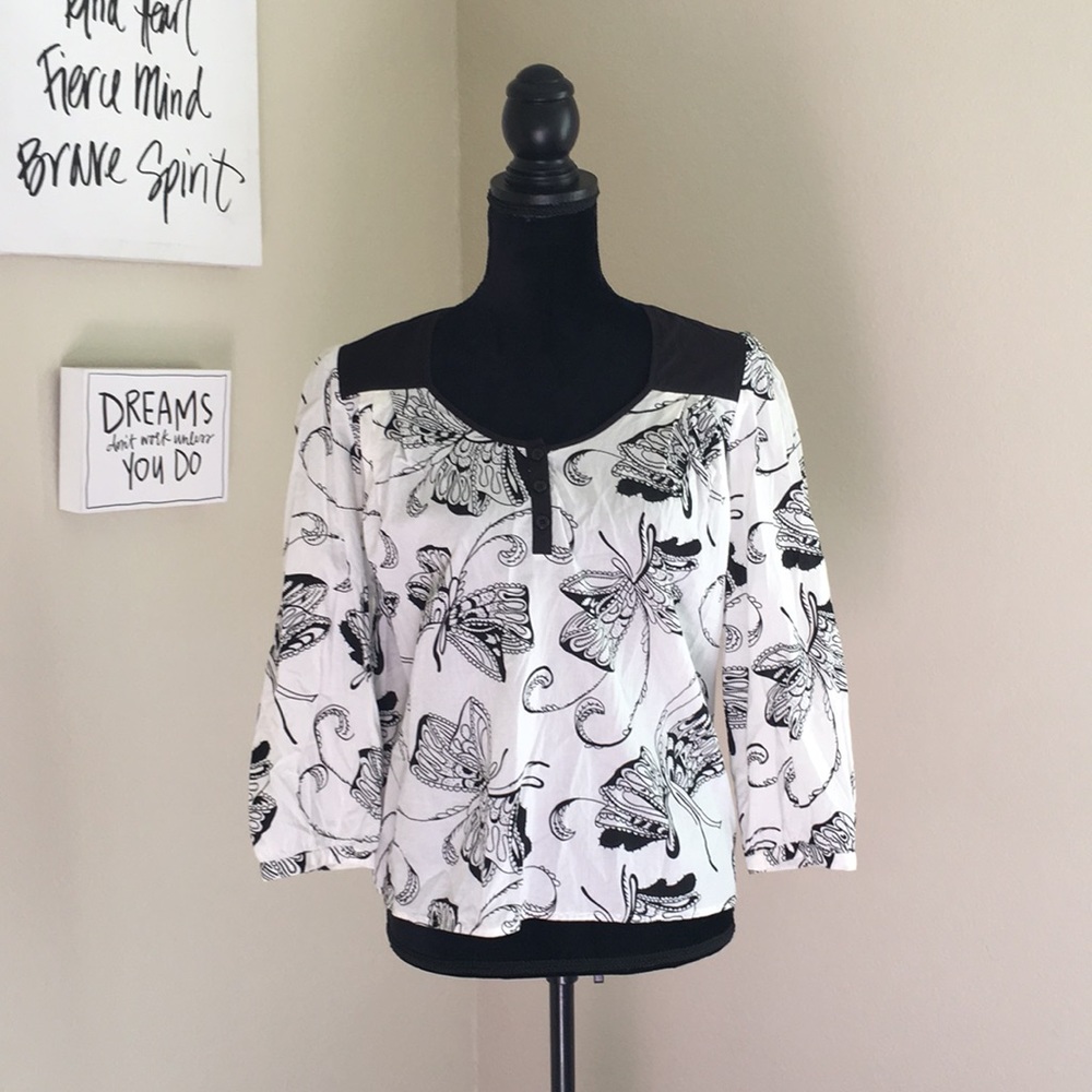 Anthro Girls From Savoy Butterfly Floral Shirt