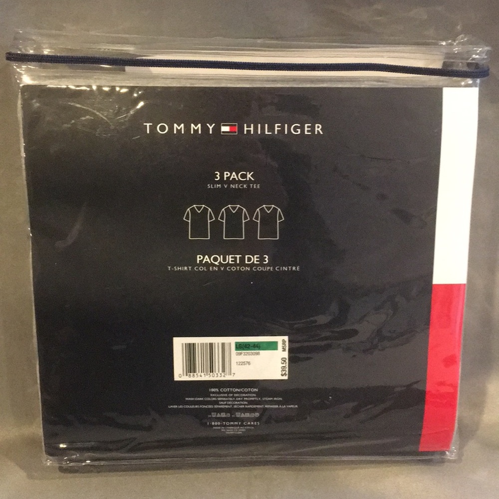 Tommy Hilfiger V-Neck T-Shirt Slim Fit Gray Large - Picture 2 of 5