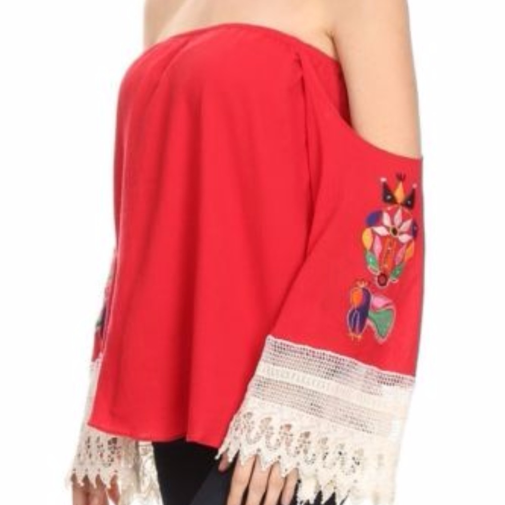RED VAVA BY JOY HAN OFF SHOULDER TOP - Picture 1 of 4