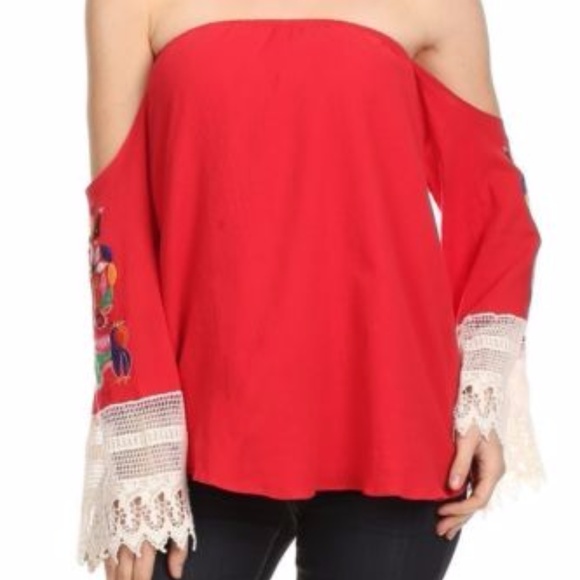 RED VAVA BY JOY HAN OFF SHOULDER TOP - Picture 2 of 4