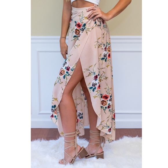 New Khaki Wildflower Wrap Maxi Skirt Lulus - Picture 2 of 6