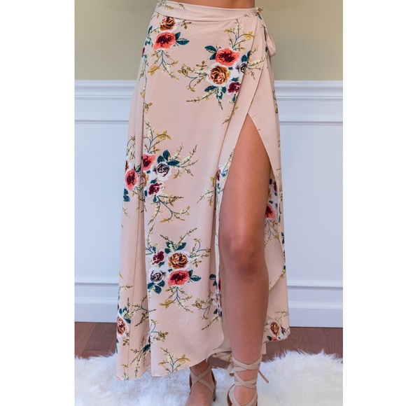 New Khaki Wildflower Wrap Maxi Skirt Lulus - Picture 5 of 6