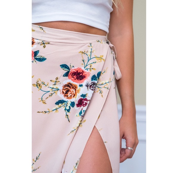 New Khaki Wildflower Wrap Maxi Skirt Lulus - Picture 6 of 6
