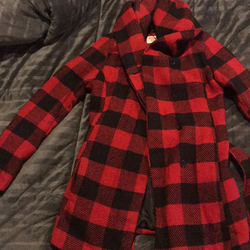 Red and black checkered coat