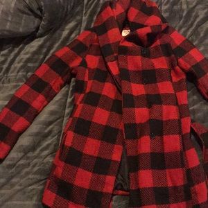 Red and black checkered coat