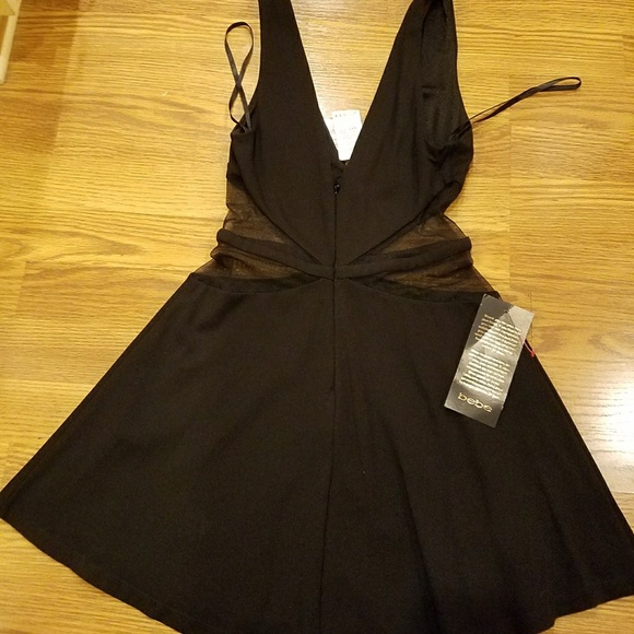 Bebe mesh inset deep v-neck midi dress XXS - Picture 3 of 4