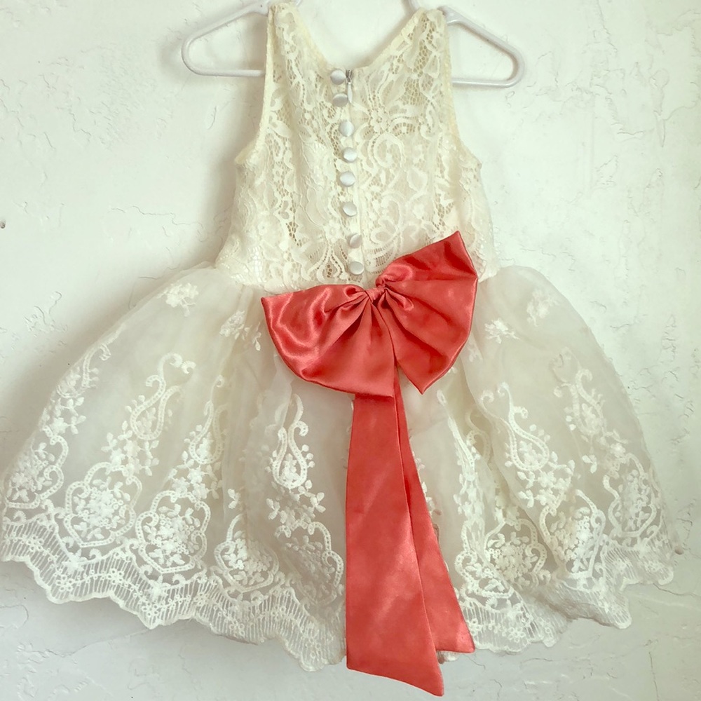 Cream and coral/salmon dress