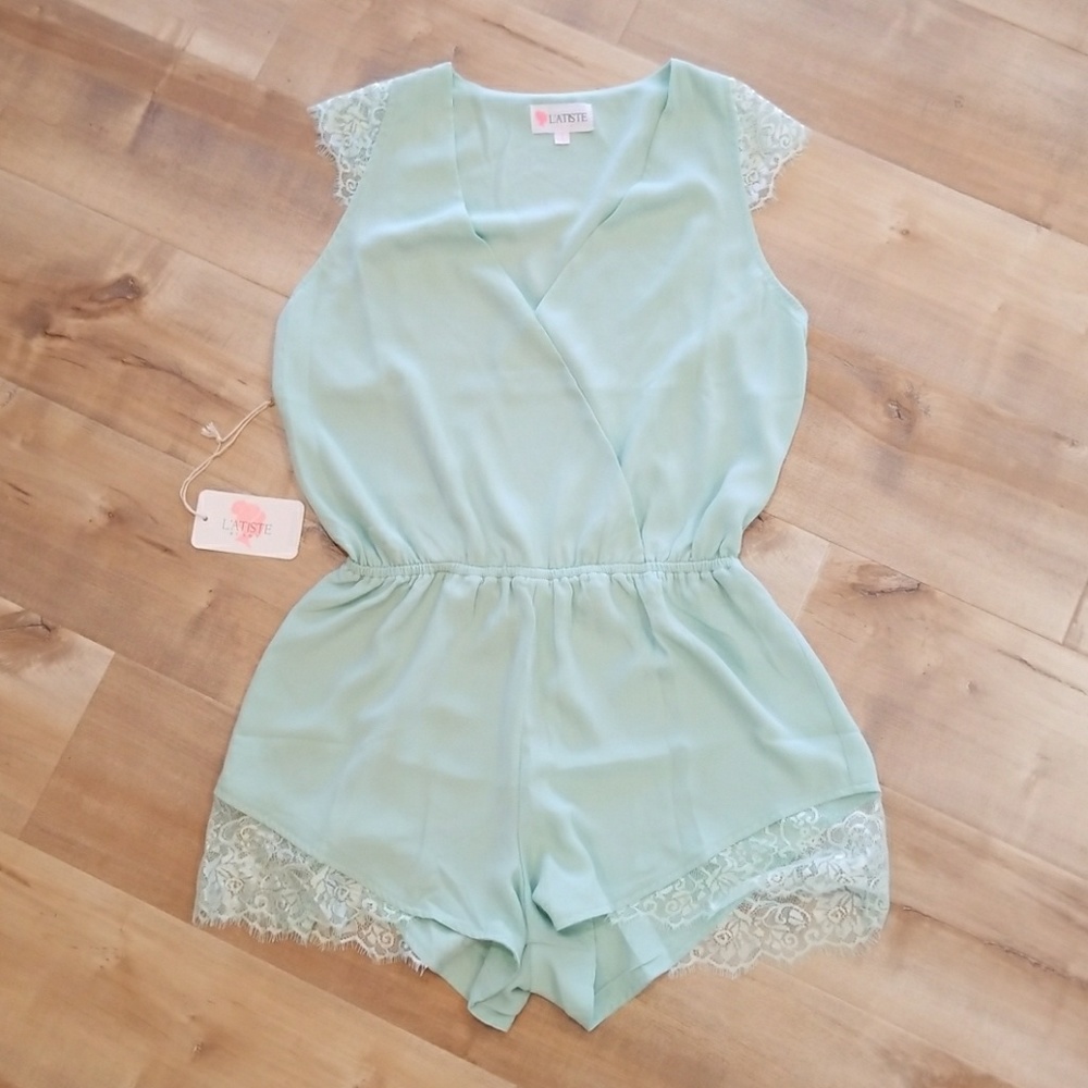Mint lace romper