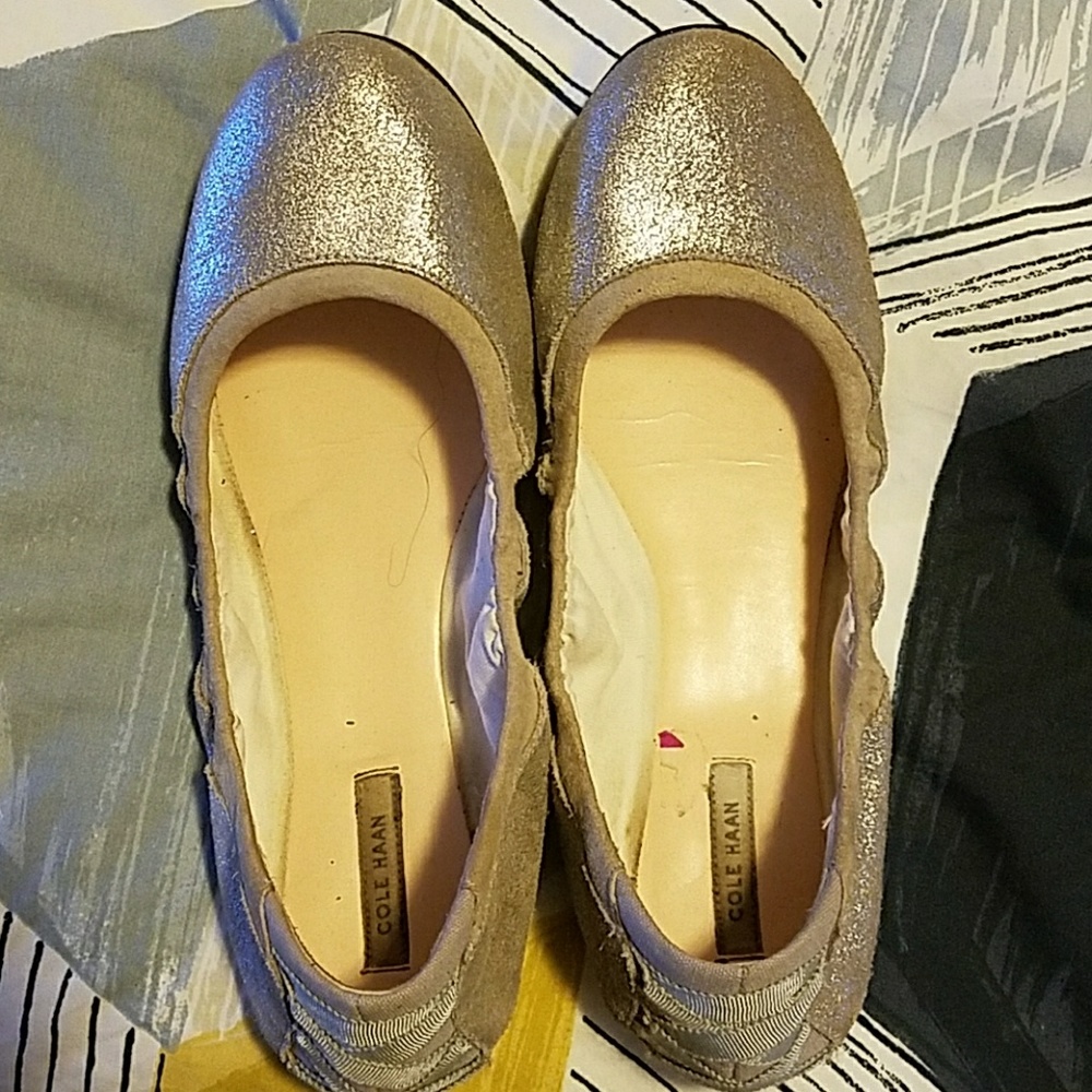 Cole Haan flat shoes/ color is soft silver