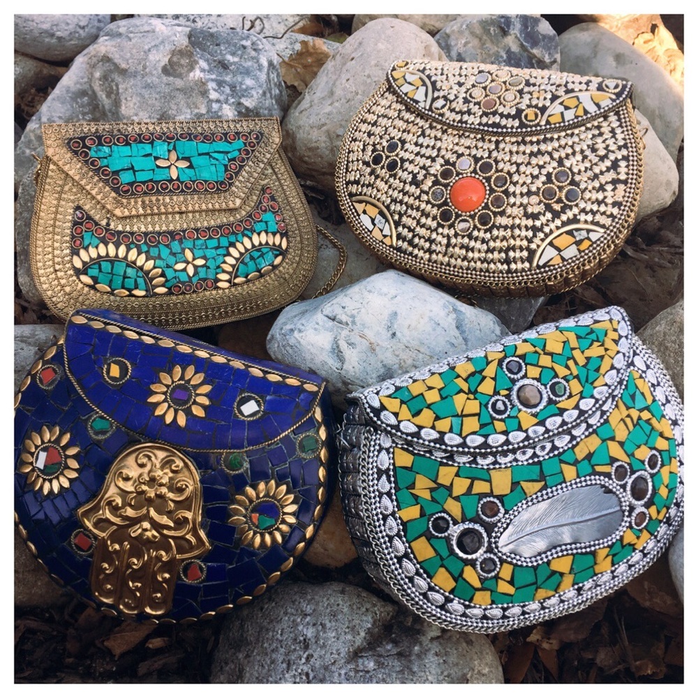 HP Brass Handmade Natural Stone India Metal Bags - Picture 2 of 8
