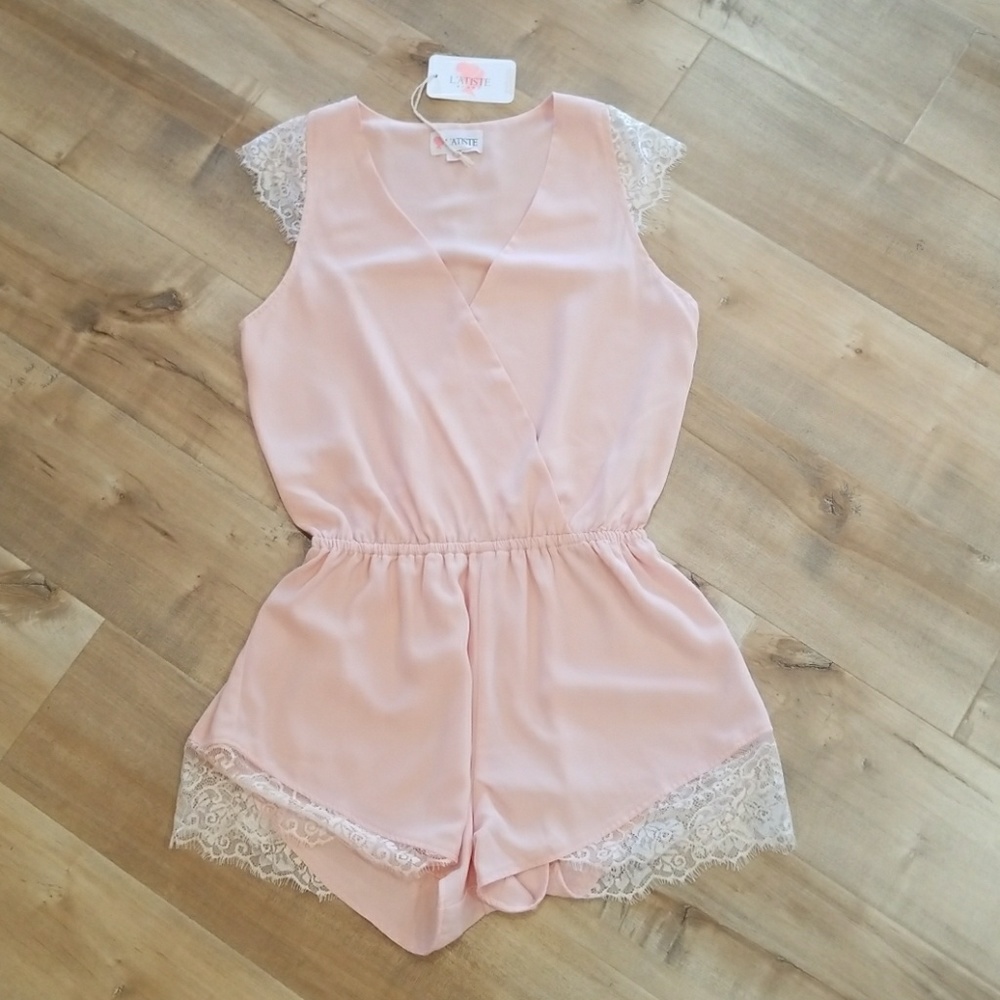Blush lace romper