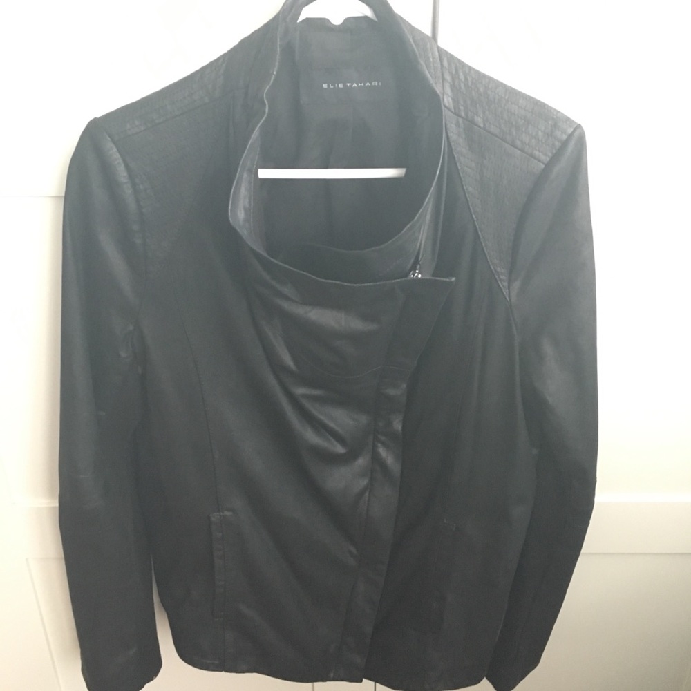 Elie Tahari leather waterfall jacket