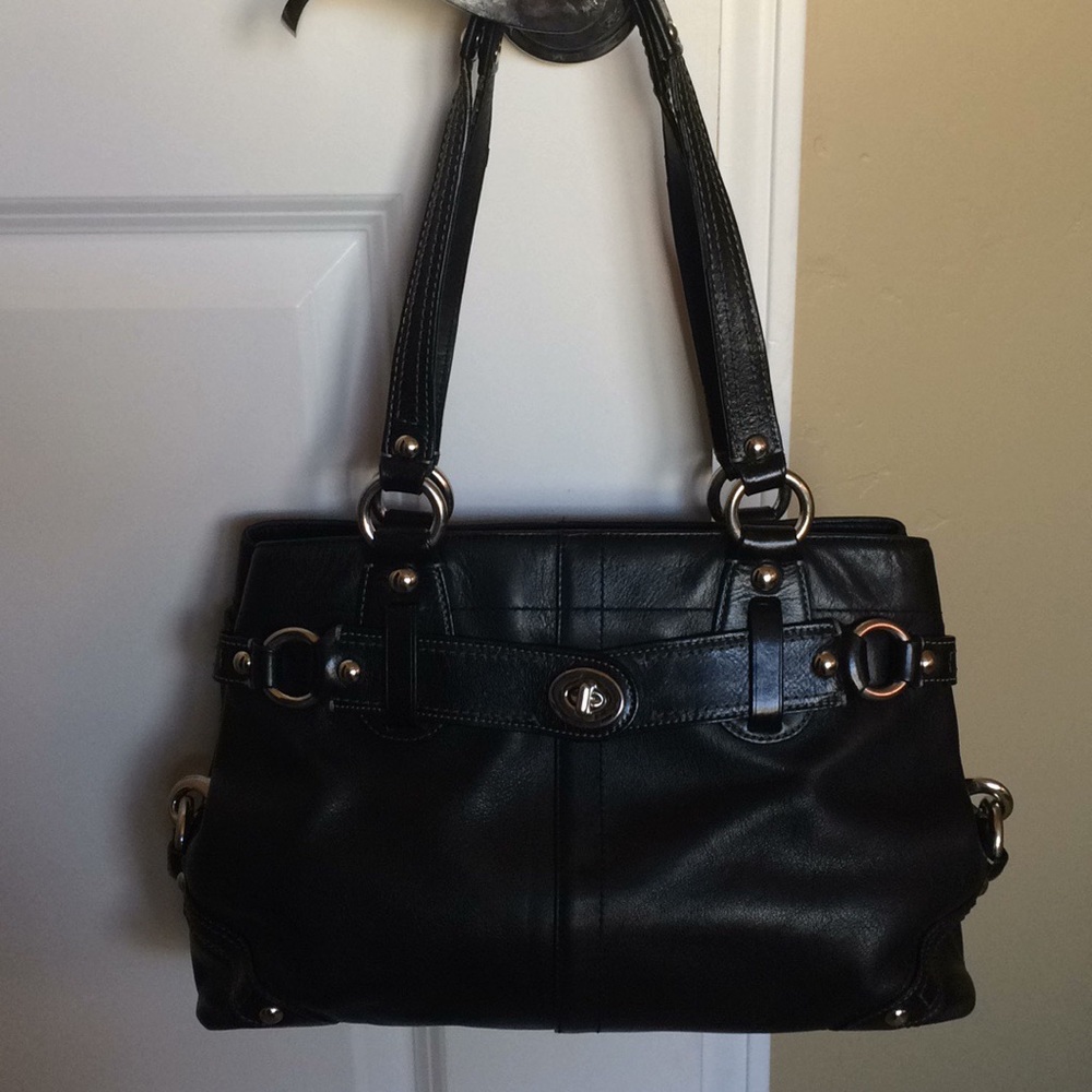Coach Carly Black Leather Carryall Bag Purse