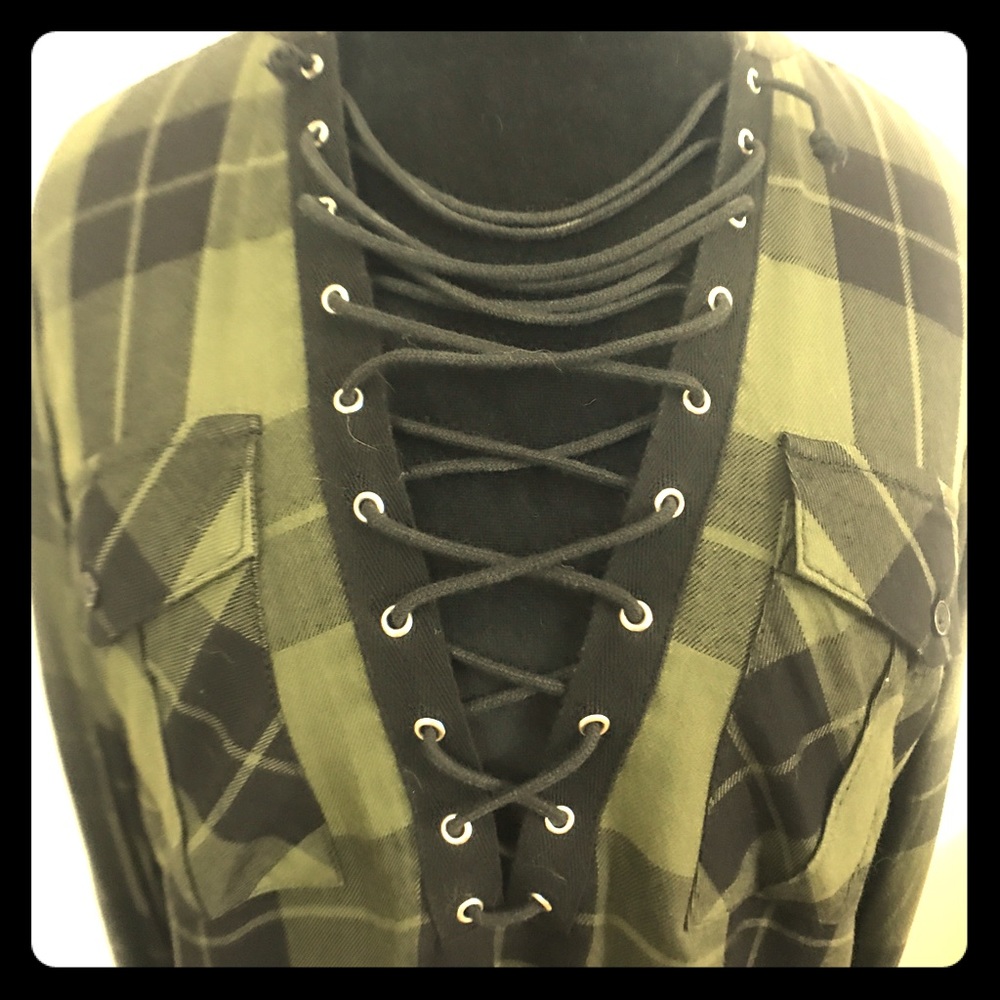 Express Green and black plaid top