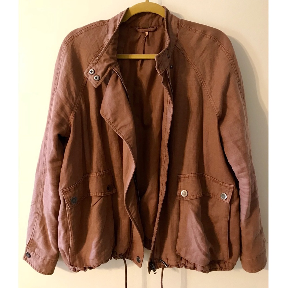 Free people linen taupe jacket sz medium