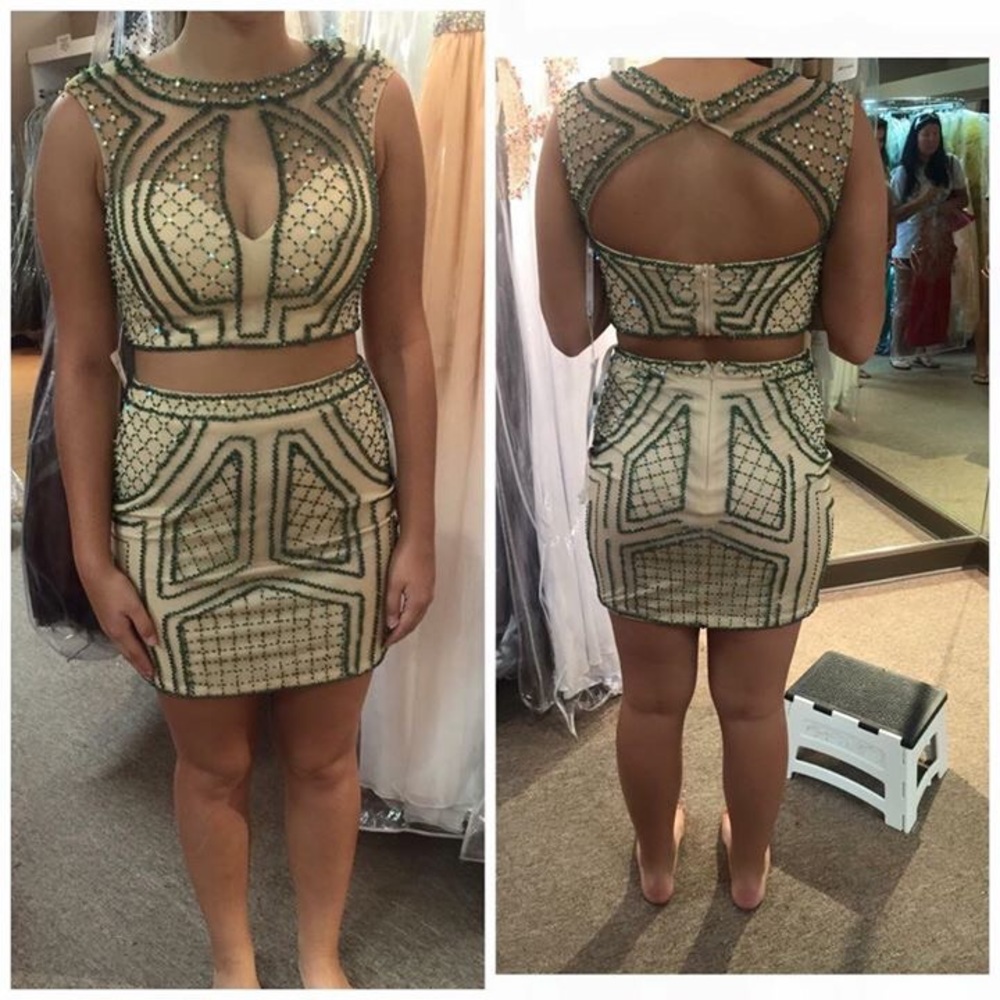 Rachel Allan 2 piece emerald green dress