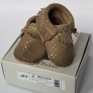 Freshly Picked rose gold and suede moccs size 2