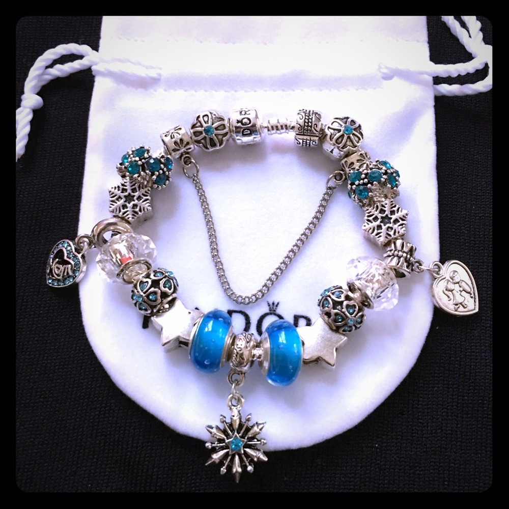 Pandora Engraved Bracelet with charms and pouch