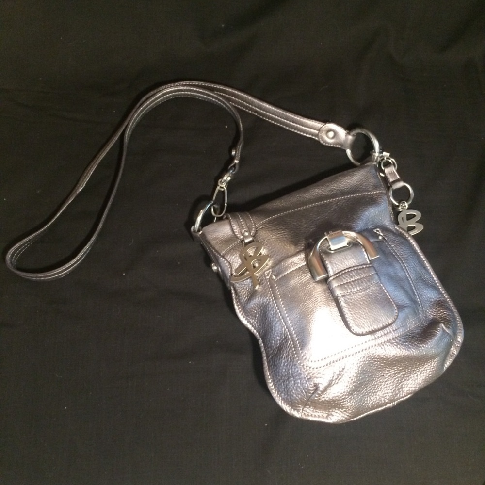 Metallic nickel leather b.makowsky bag, like new