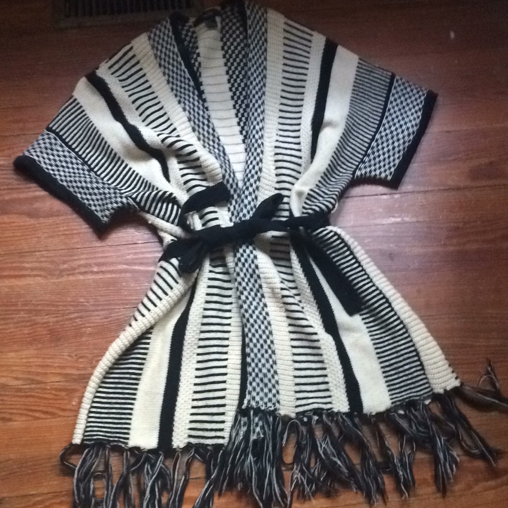 Black and white striped sweater with tie