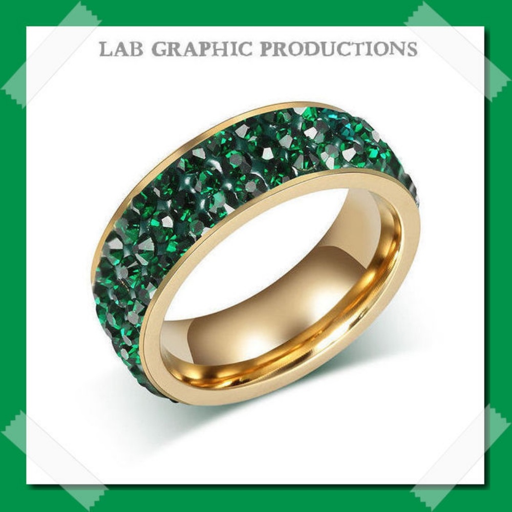 Gold Plated Titanium Steel CZ Ring Size 7
