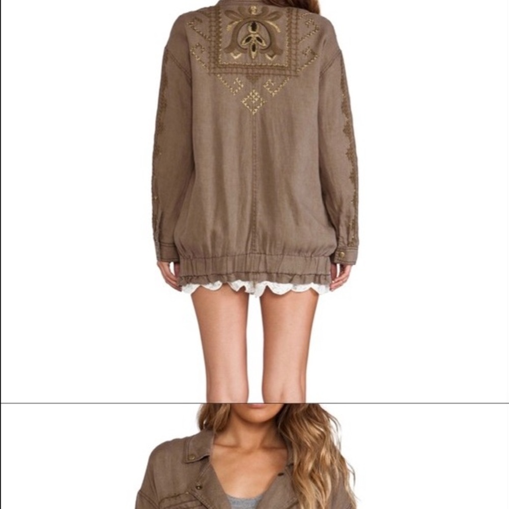Free People Rugged olive linen utility jacket sz M