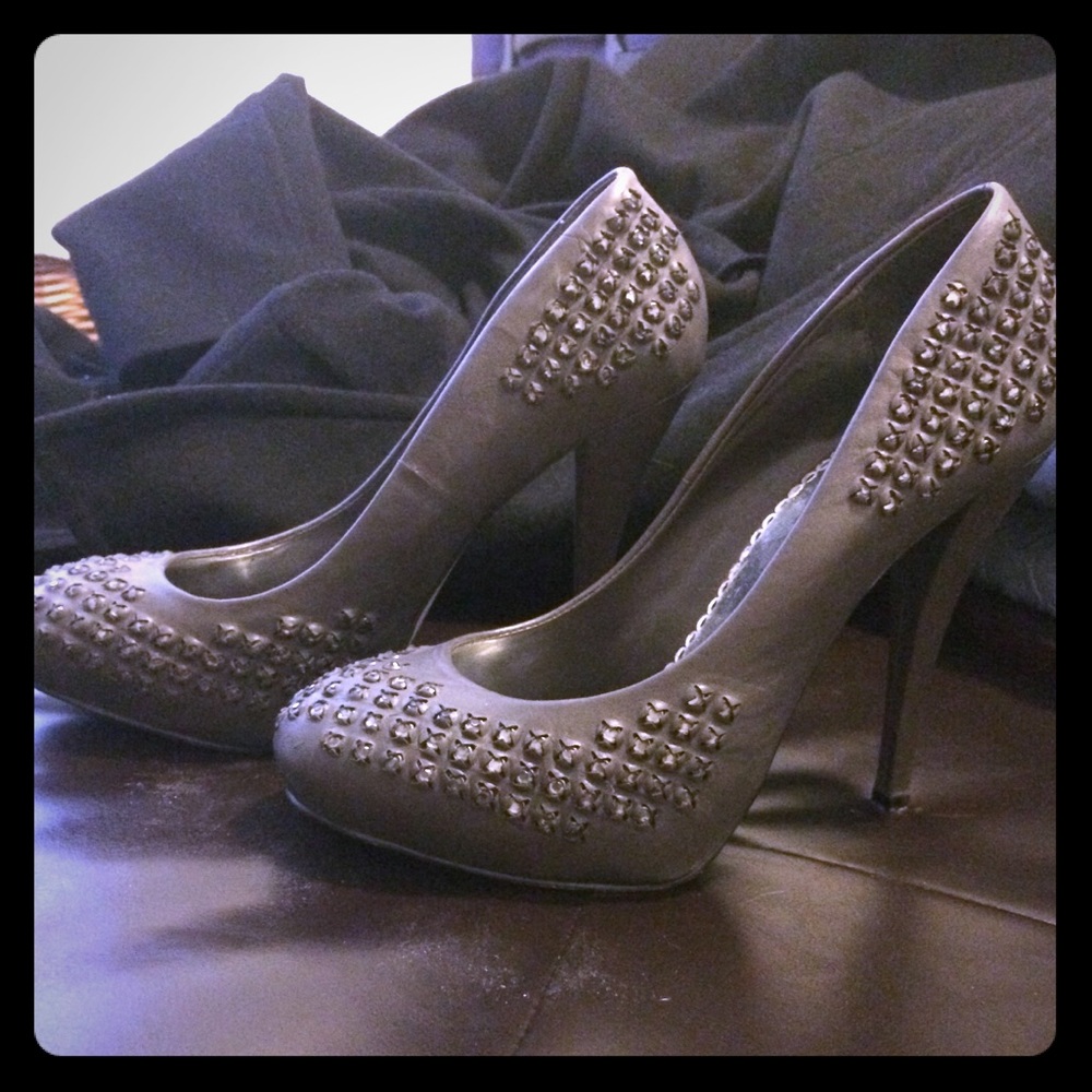 Bebe Dark Gray Studded Heels