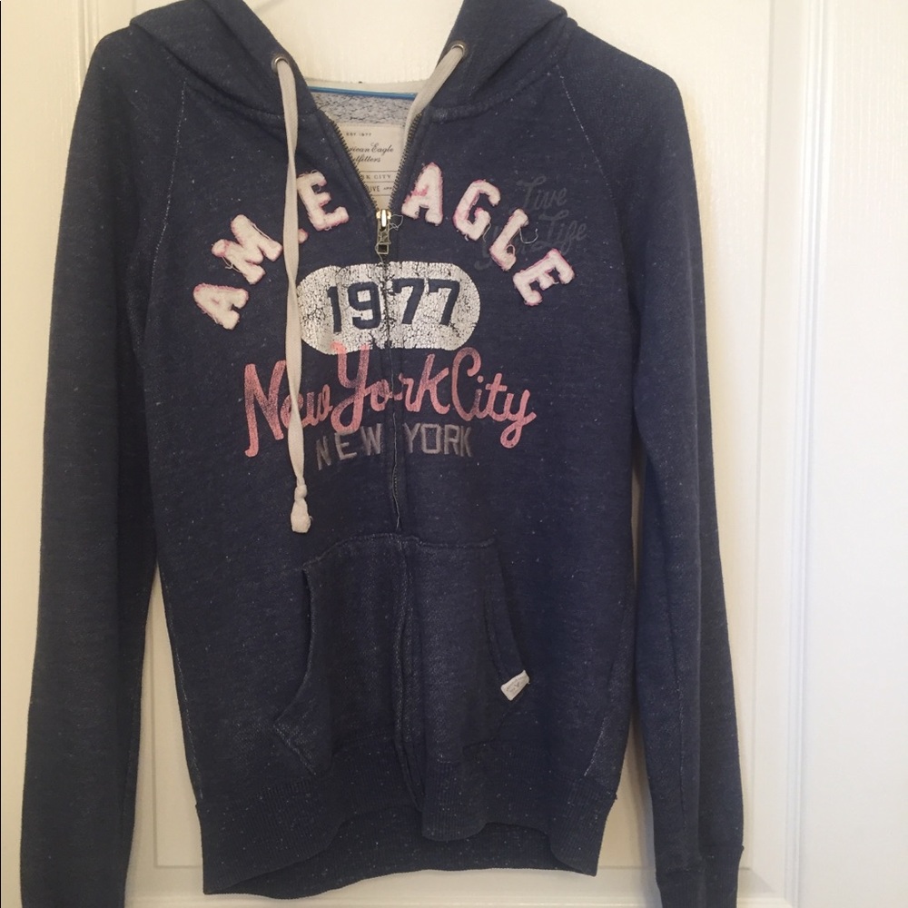 Navy blue and pink american eagle zipper hoodie