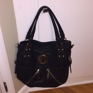 Black leather handbag