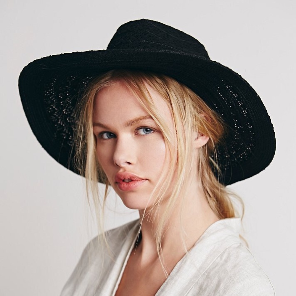 Free People Lace Lover Wide Brim Hat Black