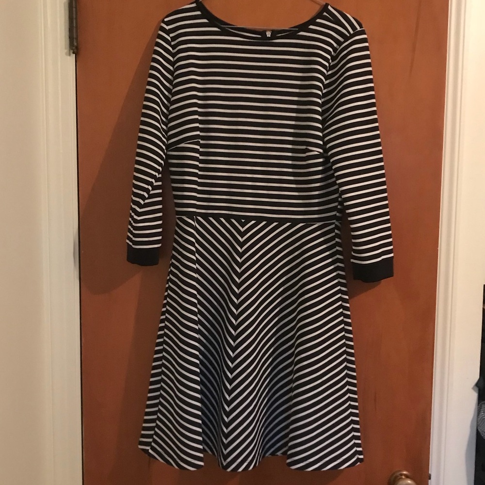 Black and White Striped Blue Rain skater dress