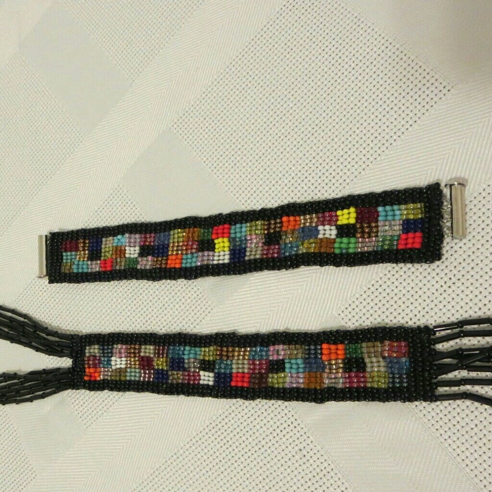 Handmade Black Mosaic Bracelet w Magnetic Closure