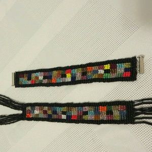 Handmade Black Mosaic Bracelet w Magnetic Closure