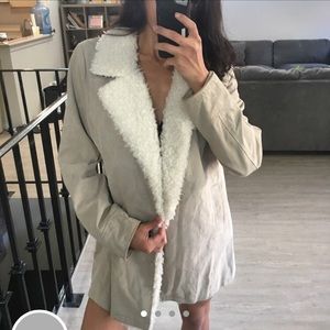 SOLD*** Beige suede trench coat with fur collar