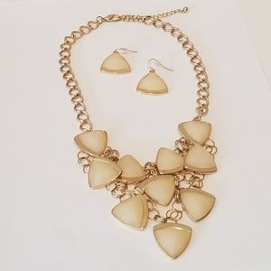 Cream Stone Necklace & Earrings