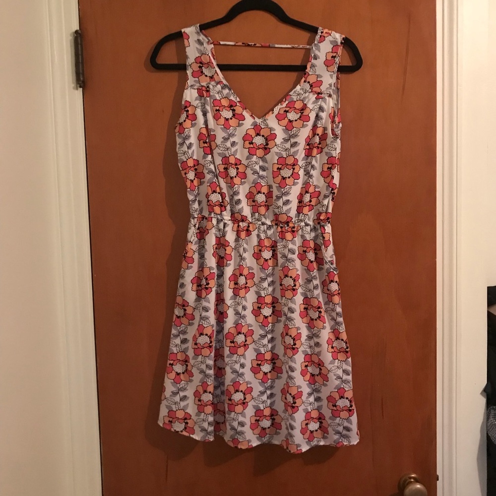 Francesca’s white, pink, and black floral dress
