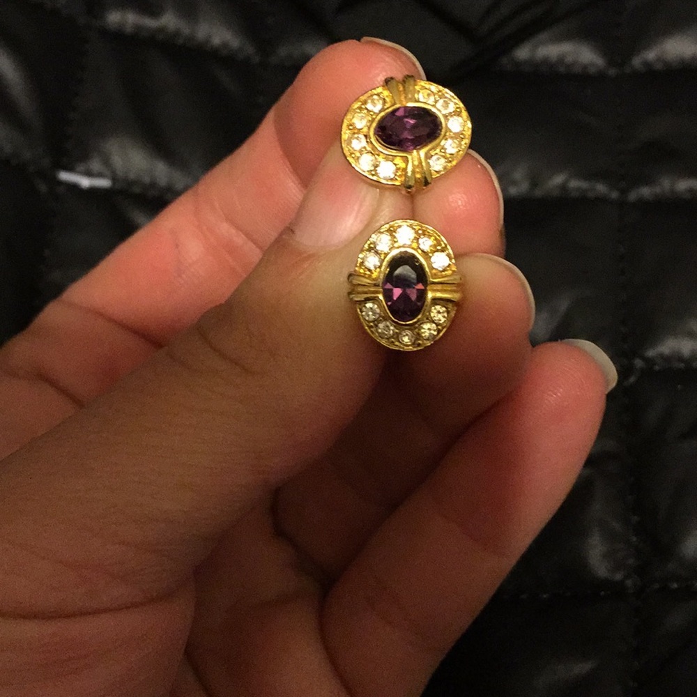 gold earrings w purple gem