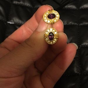 gold earrings w purple gem